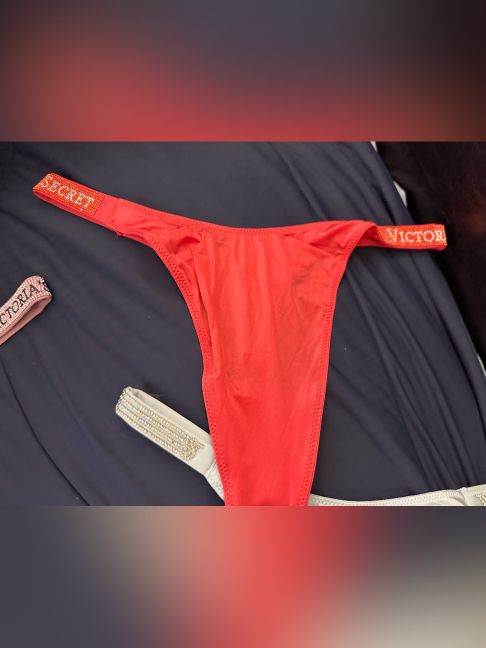 Victoria's Secret coral  Rhinestone Strap Thong